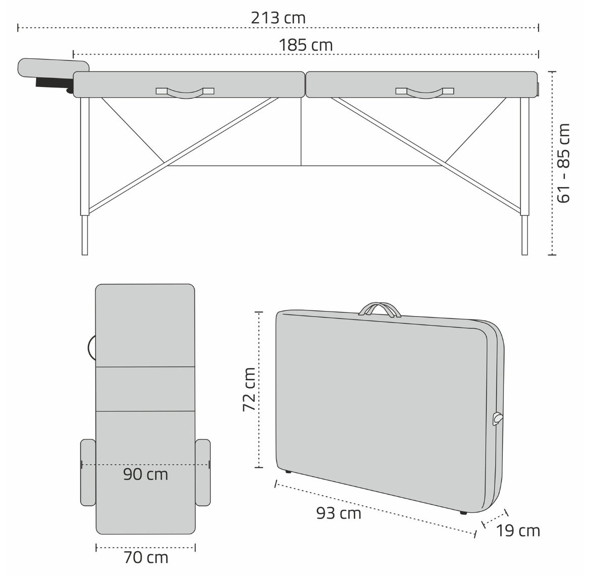 Dimensions de la table de massage avec dossier